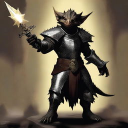 This is a high-definition digital art piece depicting a kobold paladin wielding a morning star