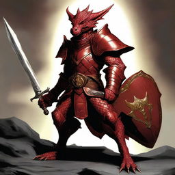 This is a high-resolution digital art image showcasing a red kobold paladin