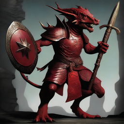 This is a high-resolution digital art image showcasing a red kobold paladin