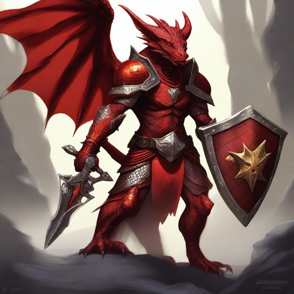 This is a top-quality digital art piece featuring a red kobold paladin
