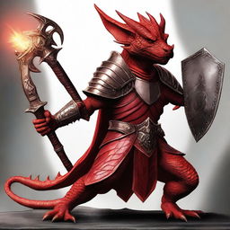 This is a top-quality digital art piece featuring a red kobold paladin