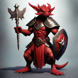 This is a top-quality digital art piece featuring a red kobold paladin