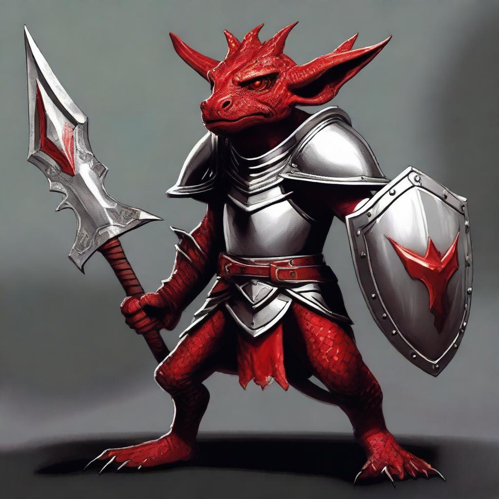 This is a high-quality digital art depiction of a red-skinned kobold paladin