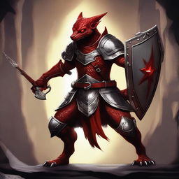 This is a high-quality digital art depiction of a red-skinned kobold paladin