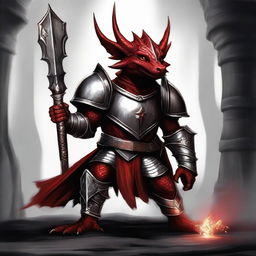 This is an exceptional digital art image illustrating a small, red-skinned kobold paladin