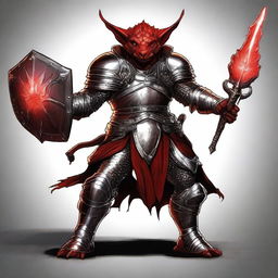 This is an exceptional digital art image illustrating a small, red-skinned kobold paladin
