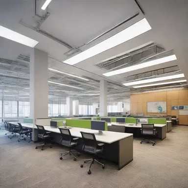 The power structure in the design of the modern office building emphasized an open floor plan with collaborative spaces on each level.