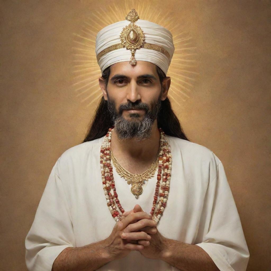 Create a spiritual and radiant representation of a Fravashi, a concept from Zoroastrianism that signifies an individual's guardian spirit or divine spark. The surroundings should be serene and surreal, reflective of its spiritual nature.