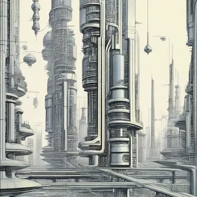 The science fiction novel depicted the futuristic city schematically, with detailed drawings of advanced technologies and architecture.
