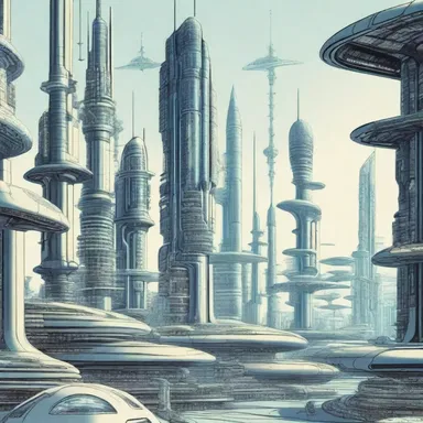 The science fiction novel depicted the futuristic city schematically, with detailed drawings of advanced technologies and architecture.