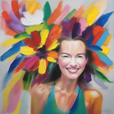 The artist's vibrant and expressive brushstrokes evoke a sense of jubilation, capturing the joy and celebration of life in her masterpiece.