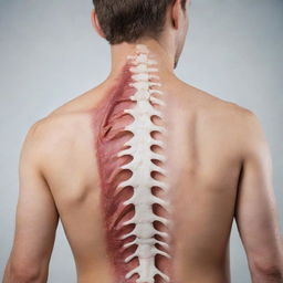 A vivid image illustrating a human backbone, unmistakably showing signs of a severe fracture or breakage