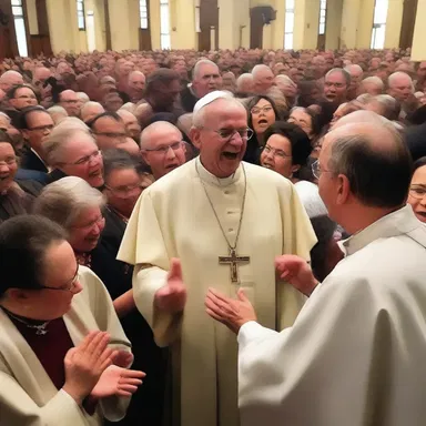 The congregation erupted with jubilation when the priest announced the arrival of a miracle.