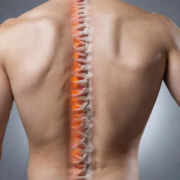 A vivid image illustrating a human backbone, unmistakably showing signs of a severe fracture or breakage