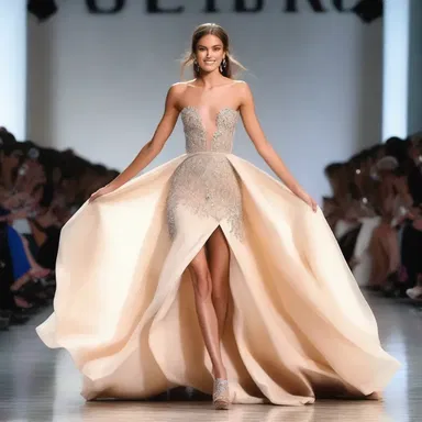 The model strutted down the runway with jubilation after receiving a standing ovation for her stunning dress.
