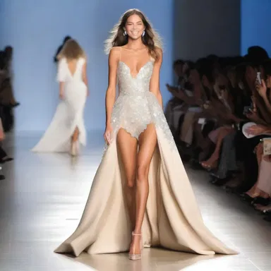 The model strutted down the runway with jubilation after receiving a standing ovation for her stunning dress.