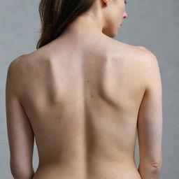 A detailed image showcasing a woman's bare back, accentuating visible and unsettling signs of broken bones