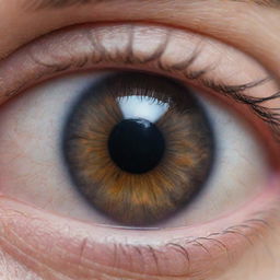 A graphic close-up image of a woman's iris, vividly showing signs of internal bleeding, underlining a situation of severe ocular trauma