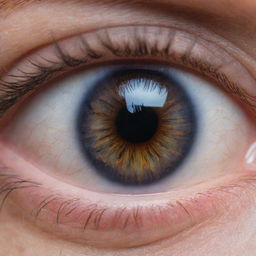 A graphic close-up image of a woman's iris, vividly showing signs of internal bleeding, underlining a situation of severe ocular trauma