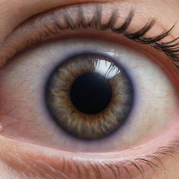 A graphic close-up image of a woman's iris, vividly showing signs of internal bleeding, underlining a situation of severe ocular trauma