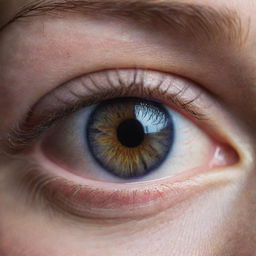 A detailed, close-up image of a woman's iris, depicted in a distressing situation where internal ocular bleeding is visible, signifying severe trauma