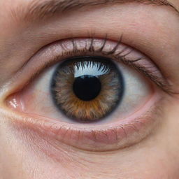 A detailed, close-up image of a woman's iris, depicted in a distressing situation where internal ocular bleeding is visible, signifying severe trauma