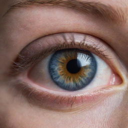 A detailed, close-up image of a woman's iris, depicted in a distressing situation where internal ocular bleeding is visible, signifying severe trauma