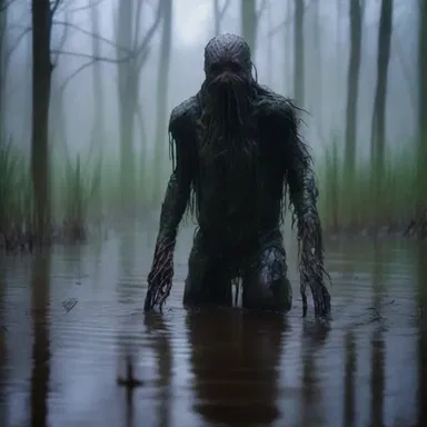 In the horror movie, the main character encountered a supernatural creature that emerged from the depths of a dark and eerie supernatant swamp.