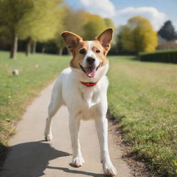 A dog in vibrant midday setting, full of energy and playfulness.