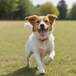 A dog in vibrant midday setting, full of energy and playfulness.