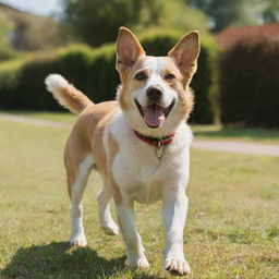 A dog in vibrant midday setting, full of energy and playfulness.