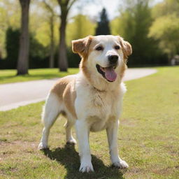 A dog in vibrant midday setting, full of energy and playfulness.