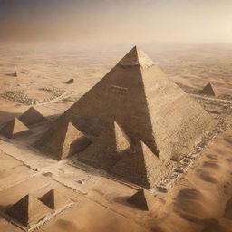 The Pyramids of Egypt in the year 2050 surrounded by futuristic technology and structures, while still preserving historical integrity