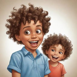 Cartoon image of a mischievous boy with curly hair teasing his sister.