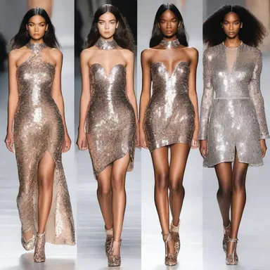 The fashion designer showcased a collection of dresses with a uniform arrangement of sequins, creating a stunning and cohesive look.