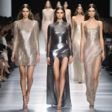 The fashion designer showcased a collection of dresses with a uniform arrangement of sequins, creating a stunning and cohesive look.