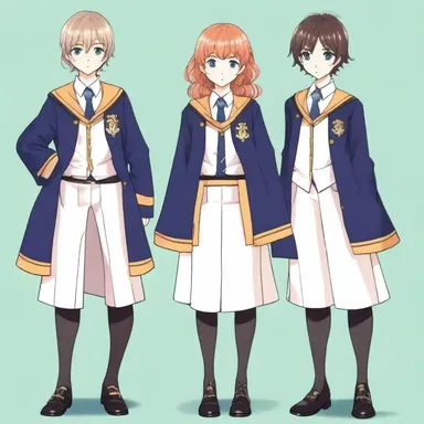 In the fantasy novel, all members of the magical academy wore a unique uniform that displayed their house colors.