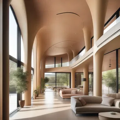 The architect designed a sororal-inspired building with elegant, feminine lines and a warm, welcoming atmosphere.