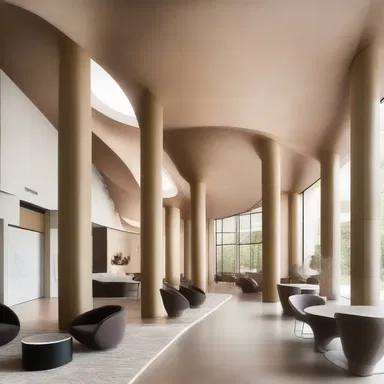 The architect designed a sororal-inspired building with elegant, feminine lines and a warm, welcoming atmosphere.