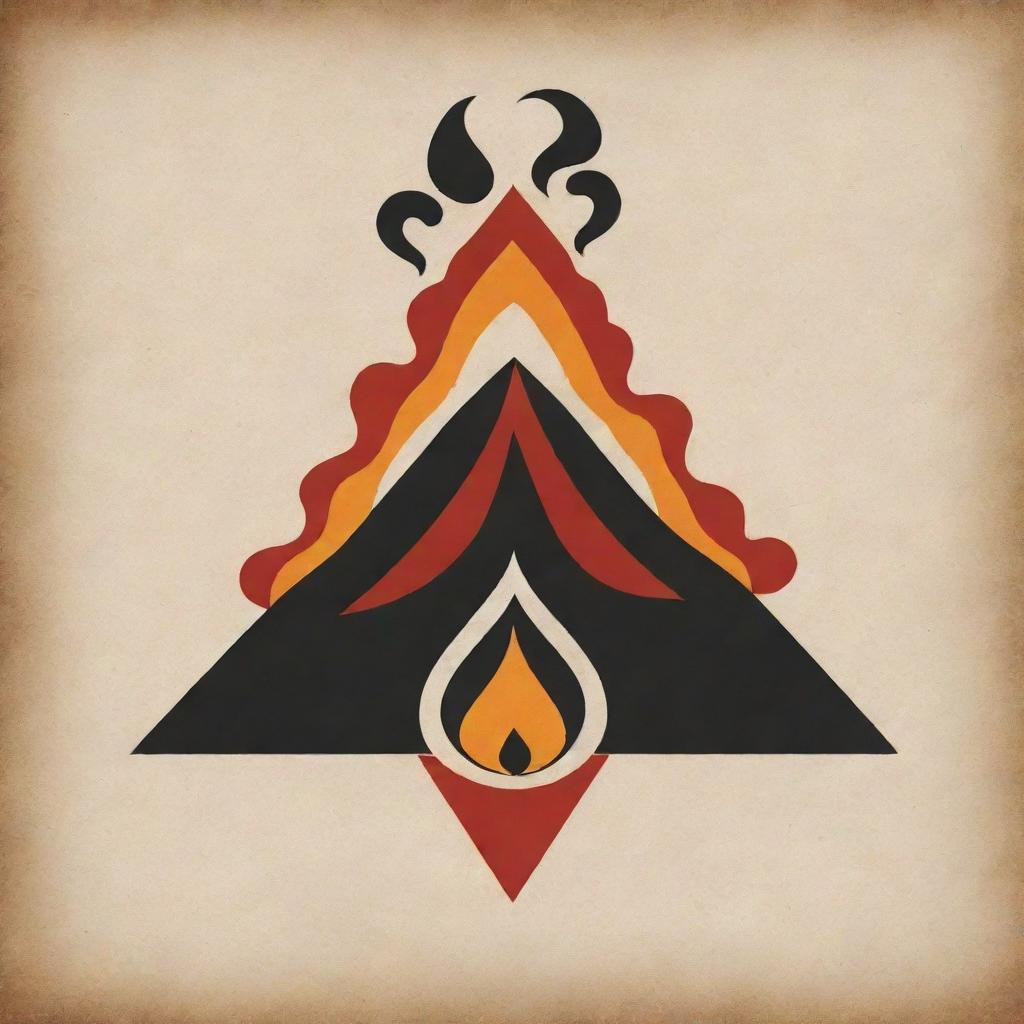 A Maori-style symbol that combines a volcano with the four elements of earth, water, fire, and wind.