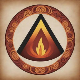 A Maori-style symbol that combines a volcano with the four elements of earth, water, fire, and wind.