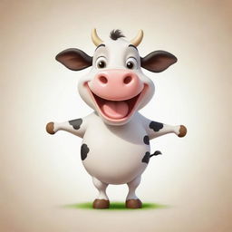 Create a cartoon image of a joyful cow displaying a lively and cheerful expression