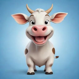 Create a cartoon image of a joyful cow displaying a lively and cheerful expression