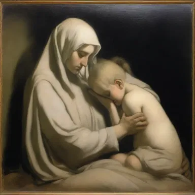 The painting depicted a tragic scene of a mother mourning the loss of her child.