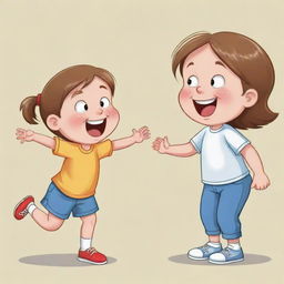 A humorous cartoon image of a playful boy slightly annoying his sister in a lighthearted scenario.