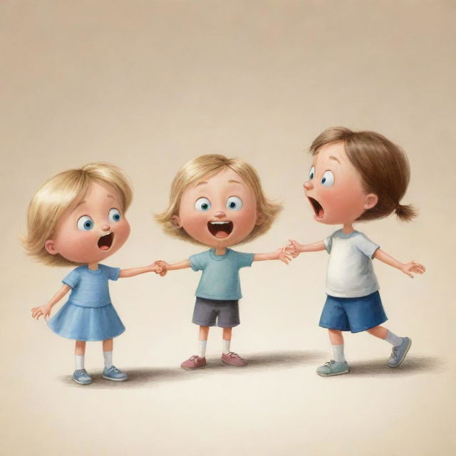 A humorous cartoon image of a playful boy slightly annoying his sister in a lighthearted scenario.