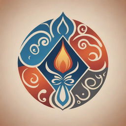 A logo-style Maori vector symbol that blends a volcano with the depictions of the four elements: earth, water, fire, and wind.