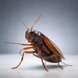 A vividly detailed image of a flying cockroach, capturing its wings and body in high definition, set against an unambiguous background.