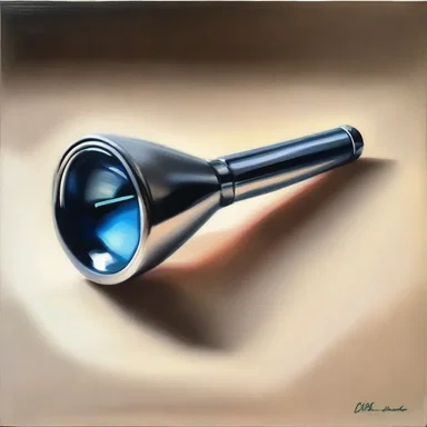 The artist created a beautiful painting of an otoscope, capturing its magnifying lens and the play of light.