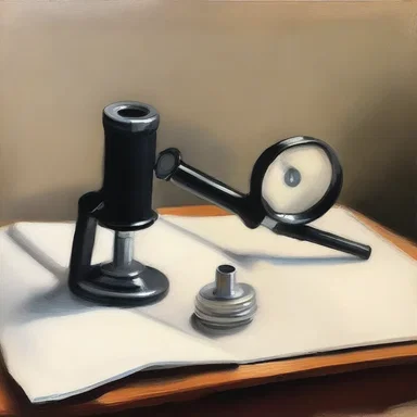 The artist created a beautiful painting of an otoscope, capturing its magnifying lens and the play of light.